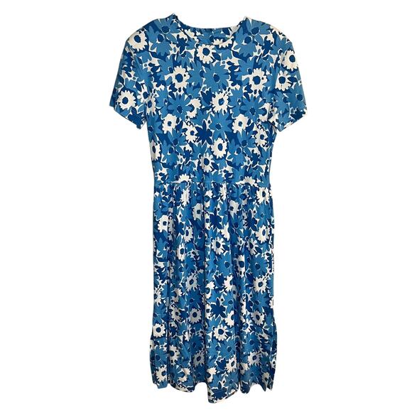 Vintage Talbots Maxi Dress Blue White Floral Sz Small 90s Retro Mod Midi Classic - Picture 1 of 10